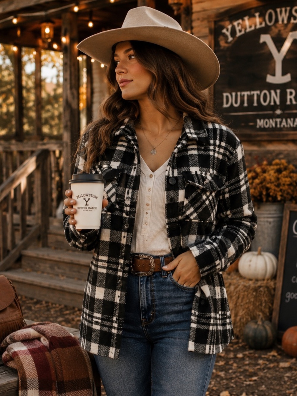 Idyllwind Sherpa Lined Plaid Shacket XS Black White Western Jacket Ranch Coat